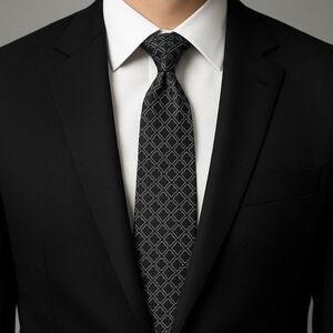 STAFFORD Geometric Men's 100% Silk Necktie - Black, Gray and White - Keeper Loop